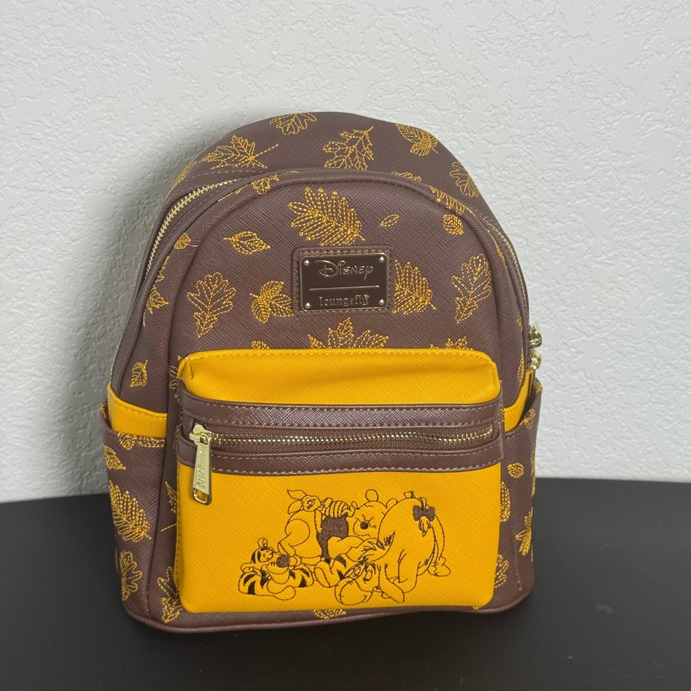 Loungefly Winnie the Pooh Mini Backpack Brown Yellow Autumn Leaves Embroidered